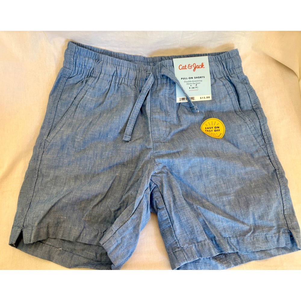 Cat‎ & Jack Boys Pull-On Shorts Blue Chambray Elastic Waist Size S 6/7 NWT